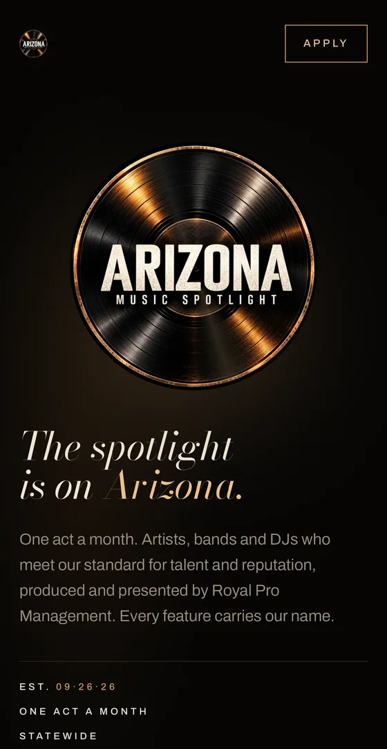 Arizona Music Spotlight homepage on a phone