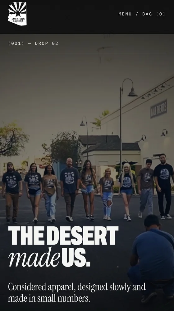 Downtown Arizona Drop 02 homepage on a phone
