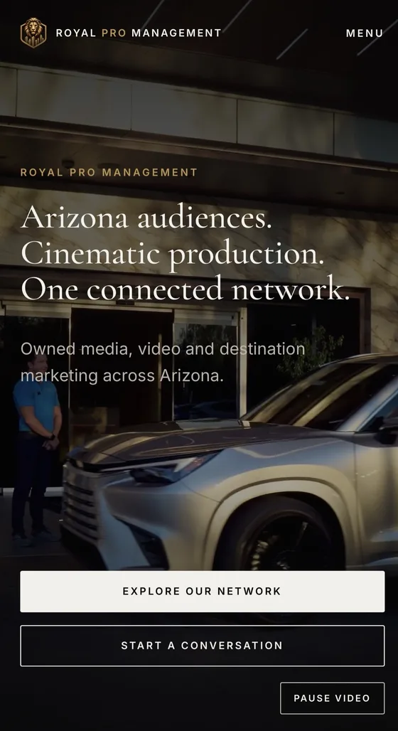Royal Pro Management homepage on a phone
